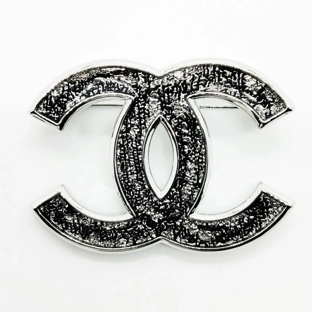 Chanel Brooch Pin Silver Black B24 B 597-051025